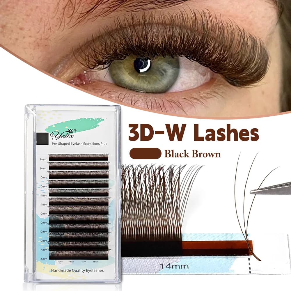Extensiones de pestañas en abanico de volumen premontado 3D negro-marrón