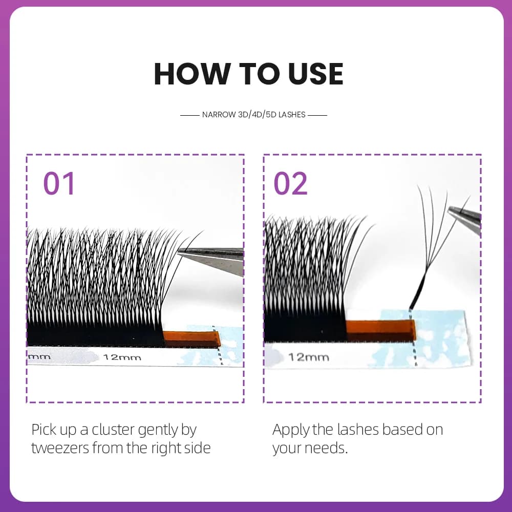 Extensiones de pestañas forma W estrecha, abanicos de volumen 2D-5D