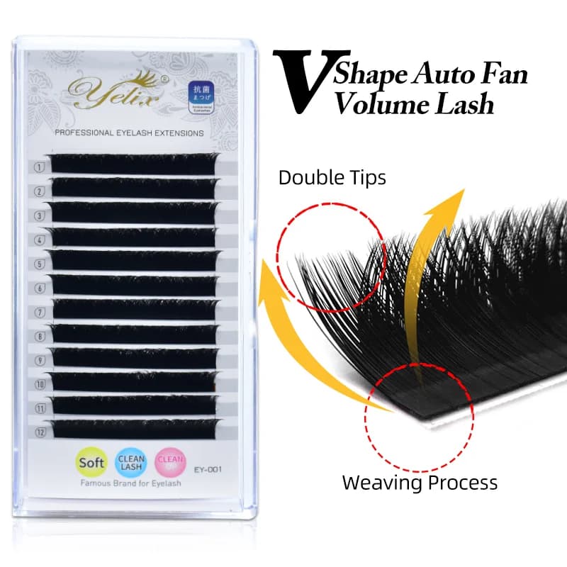 Extensiones de pestañas individuales premium auto-abanico forma V