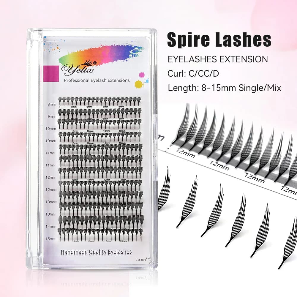 Extensiones de pestañas en abanico pre-hecho forma pluma