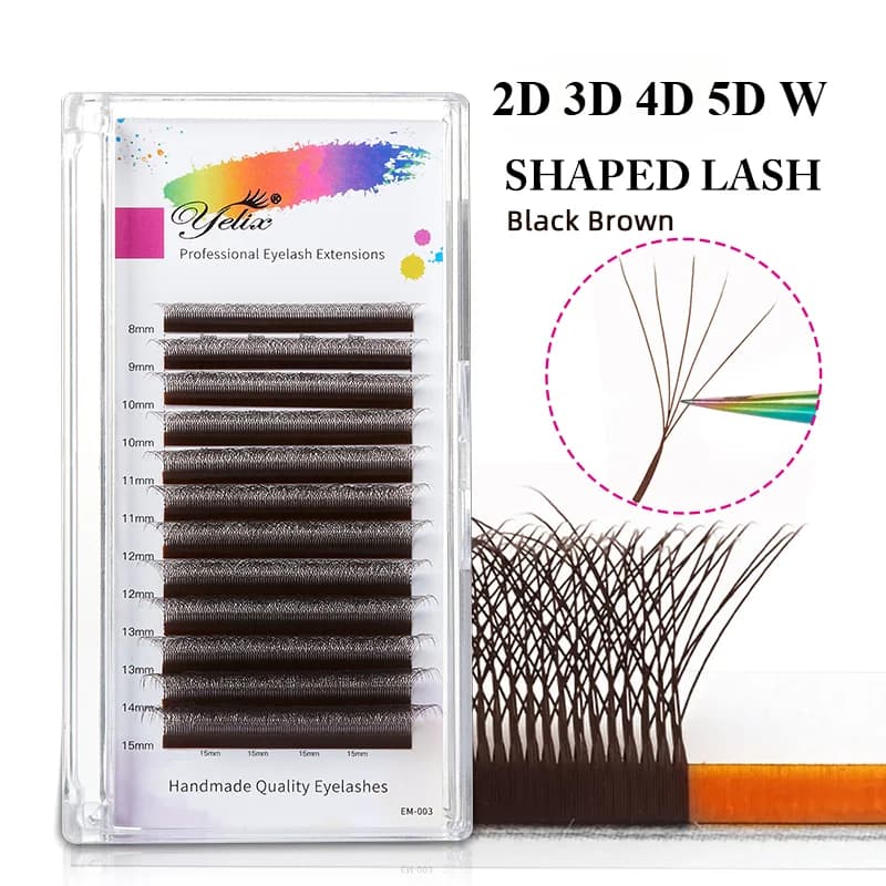 Extensiones de pestañas abanico premade marrón forma W 2D-5D