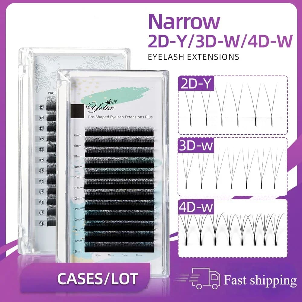 Extensiones de pestañas forma W estrecha, abanicos de volumen 2D-5D