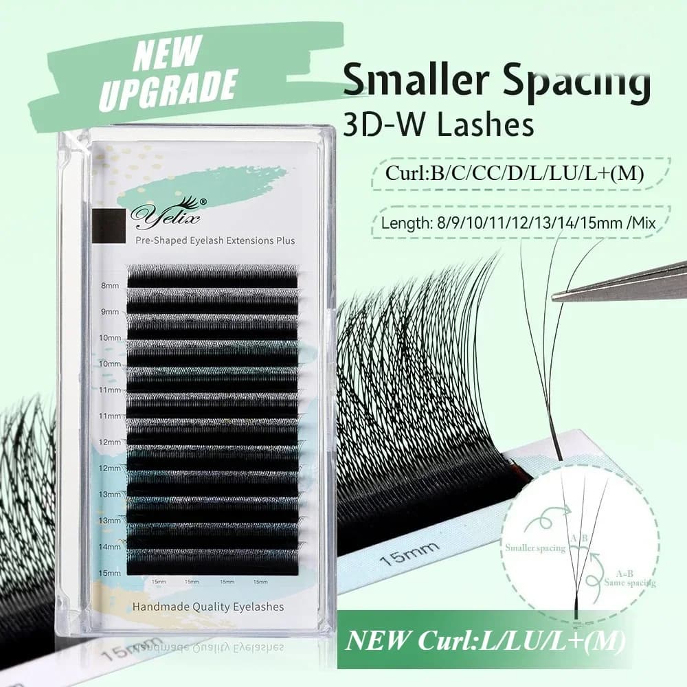 Extensiones de pestañas en abanico volumen premontado 3D forma W