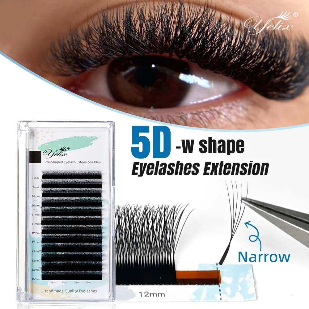Extensiones de pestañas automáticas forma W 5D estrechas