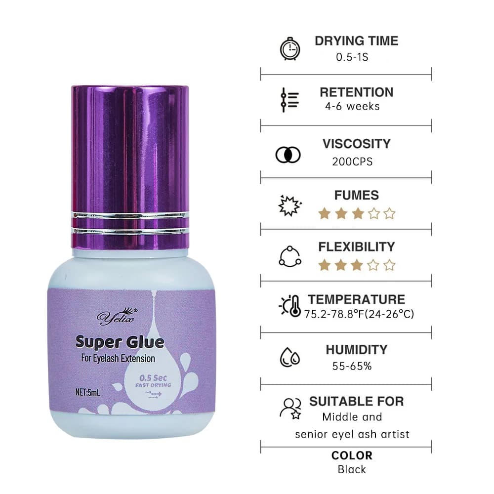 Pegamento para extensiones de pestañas secado rápido bajo olor 5ml