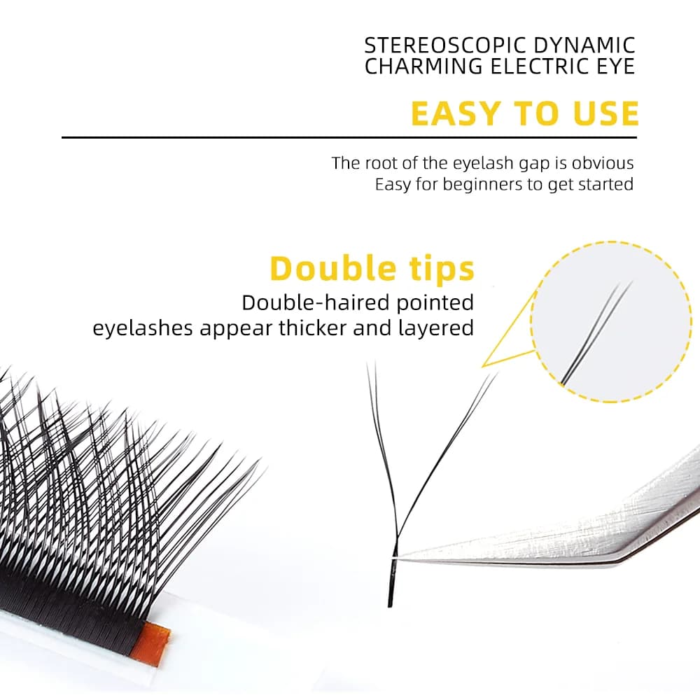 Extensiones de pestañas en abanico de volumen preformado YY 2D, 8-15mm