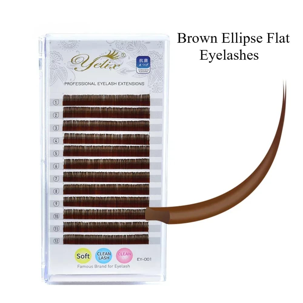 Pestañas planas marrones con punta dividida Ellipse Flat B/C/D Curl 12 filas