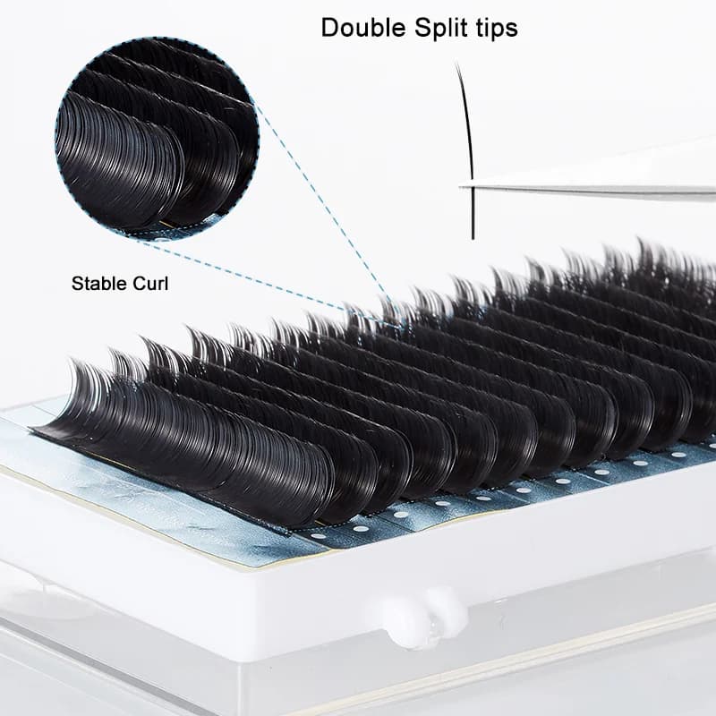 Extensiones de pestañas planas en forma de elipse con punta dividida 0.15mm 0.20mm