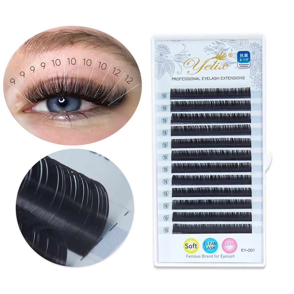 Extensiones de pestañas individuales de seda suave, 12 filas