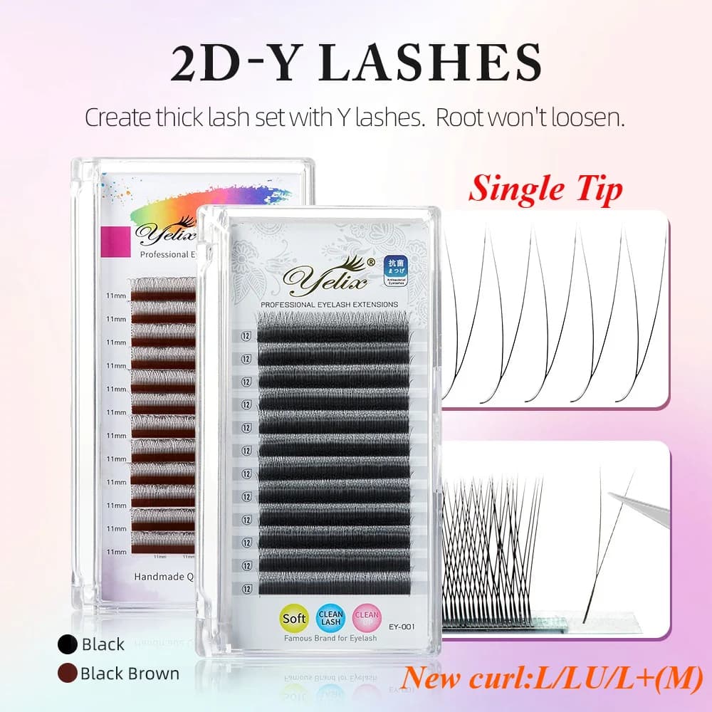 Extensiones de pestañas Y Volumen 2D Marrón Oscuro, Abanicos Premade Ultrafinos