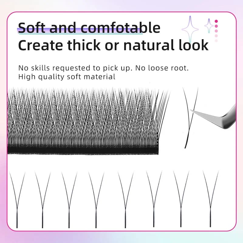 Extensiones de pestañas abanicos prefabricados 2D en forma Y con punta única 0.10mm