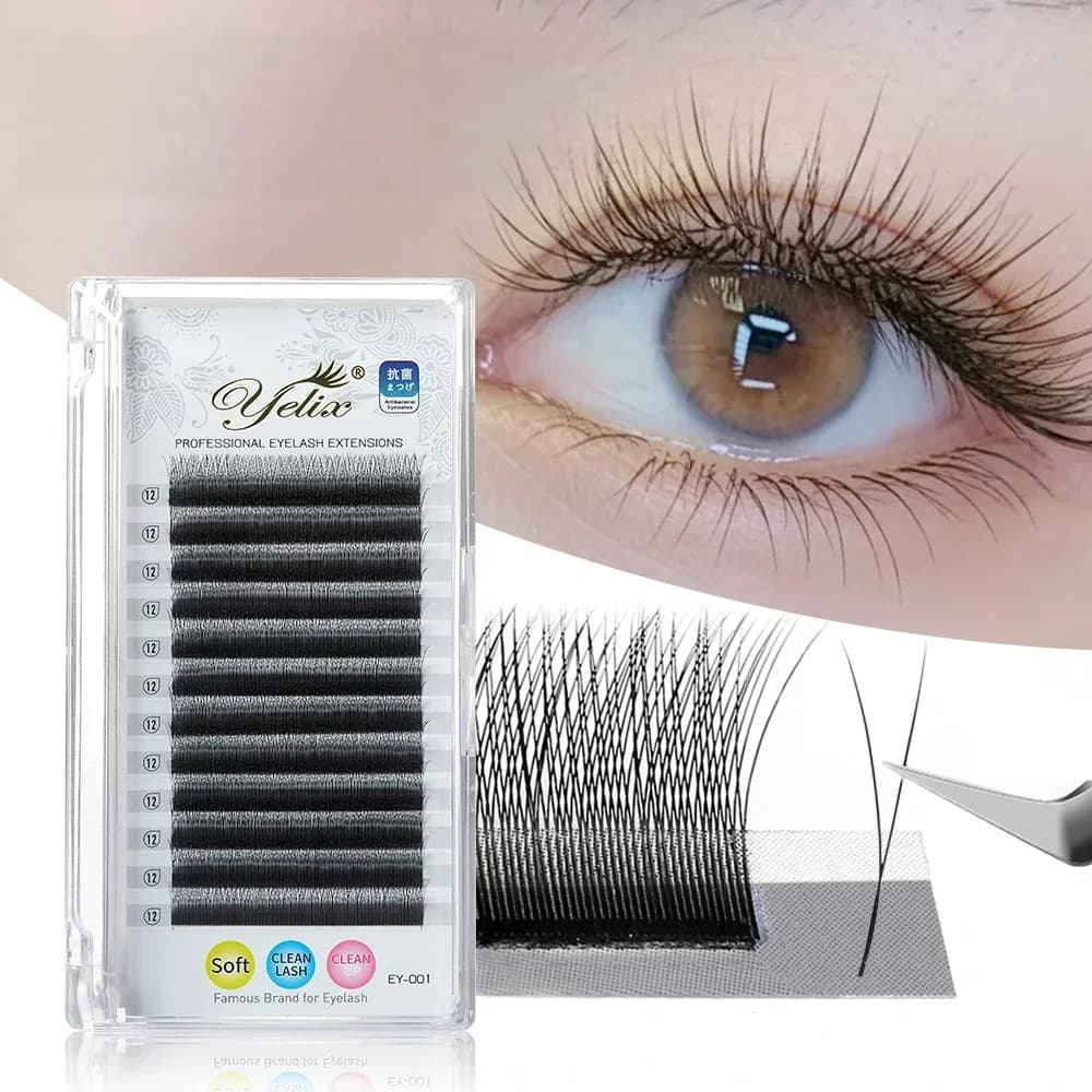 Extensiones de pestañas abanicos prefabricados 2D en forma Y con punta única 0.10mm