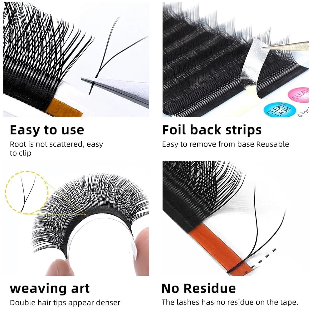 Extensiones de pestañas volumen abanico en forma Y con dos puntas 7-17mm