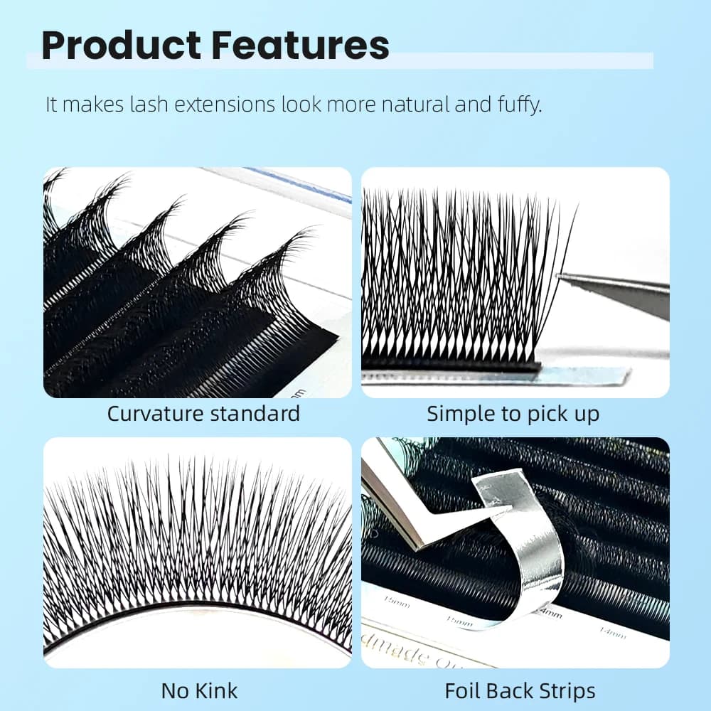Extensiones de pestañas automáticas forma W 5D estrechas