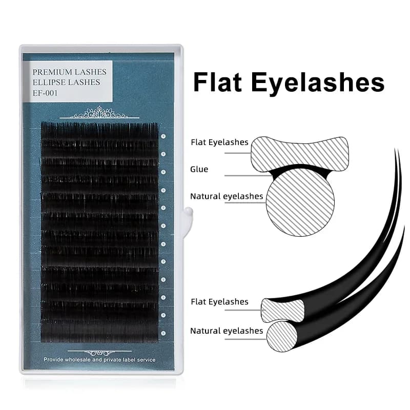 Extensiones de pestañas planas en forma de elipse con punta dividida 0.15mm 0.20mm