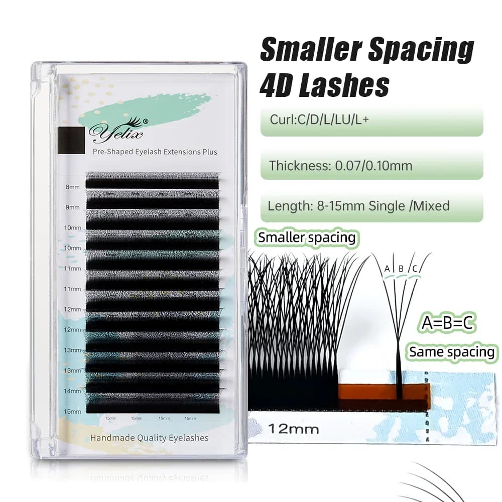 Extensiones de pestañas estrechas 4D forma W con floración automática
