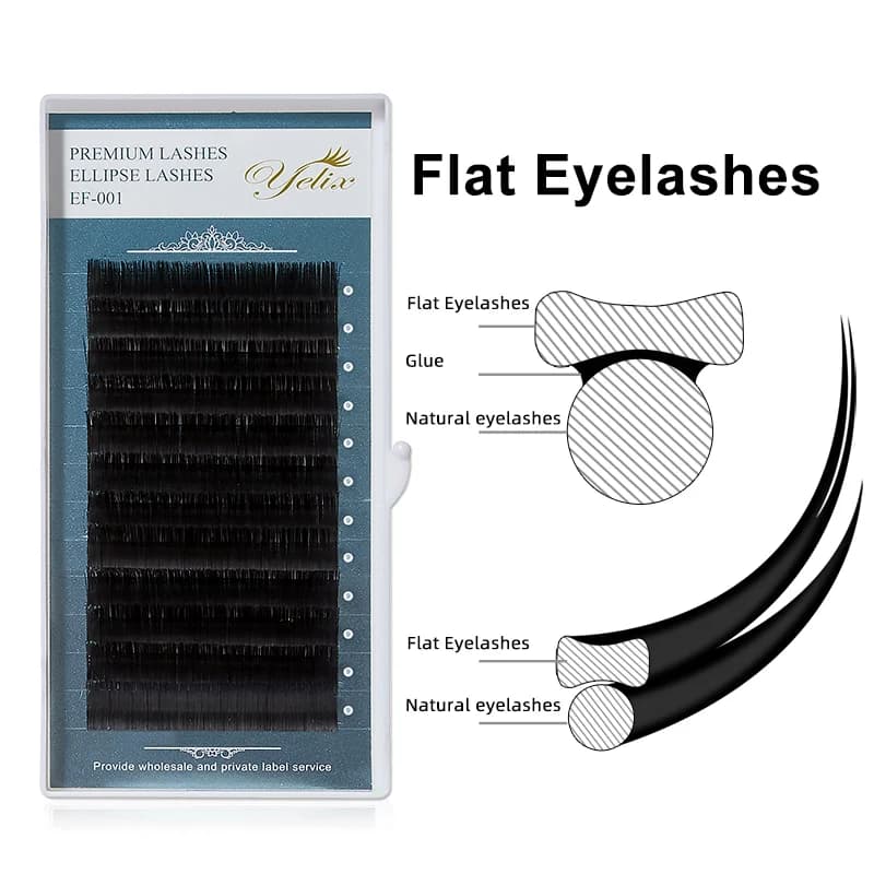 Extensiones de pestañas planas en forma de elipse con punta dividida 0.15mm 0.20mm