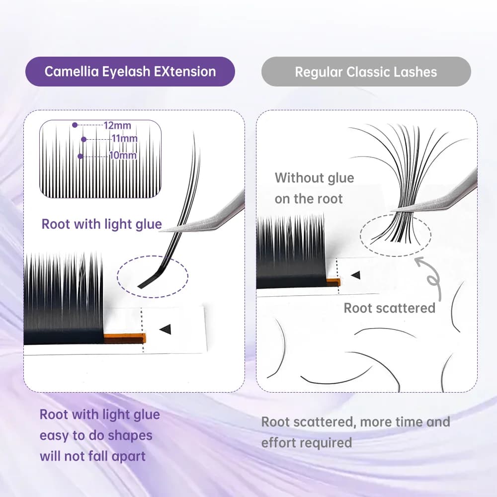 Extensiones de volumen Camellia con raíz corta y efecto levantado