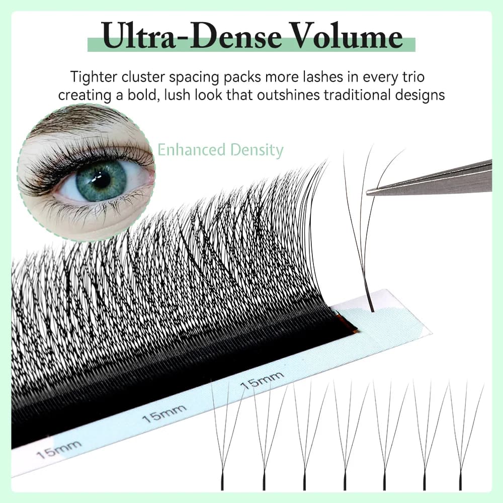 Extensiones de pestañas en abanico volumen premontado 3D forma W
